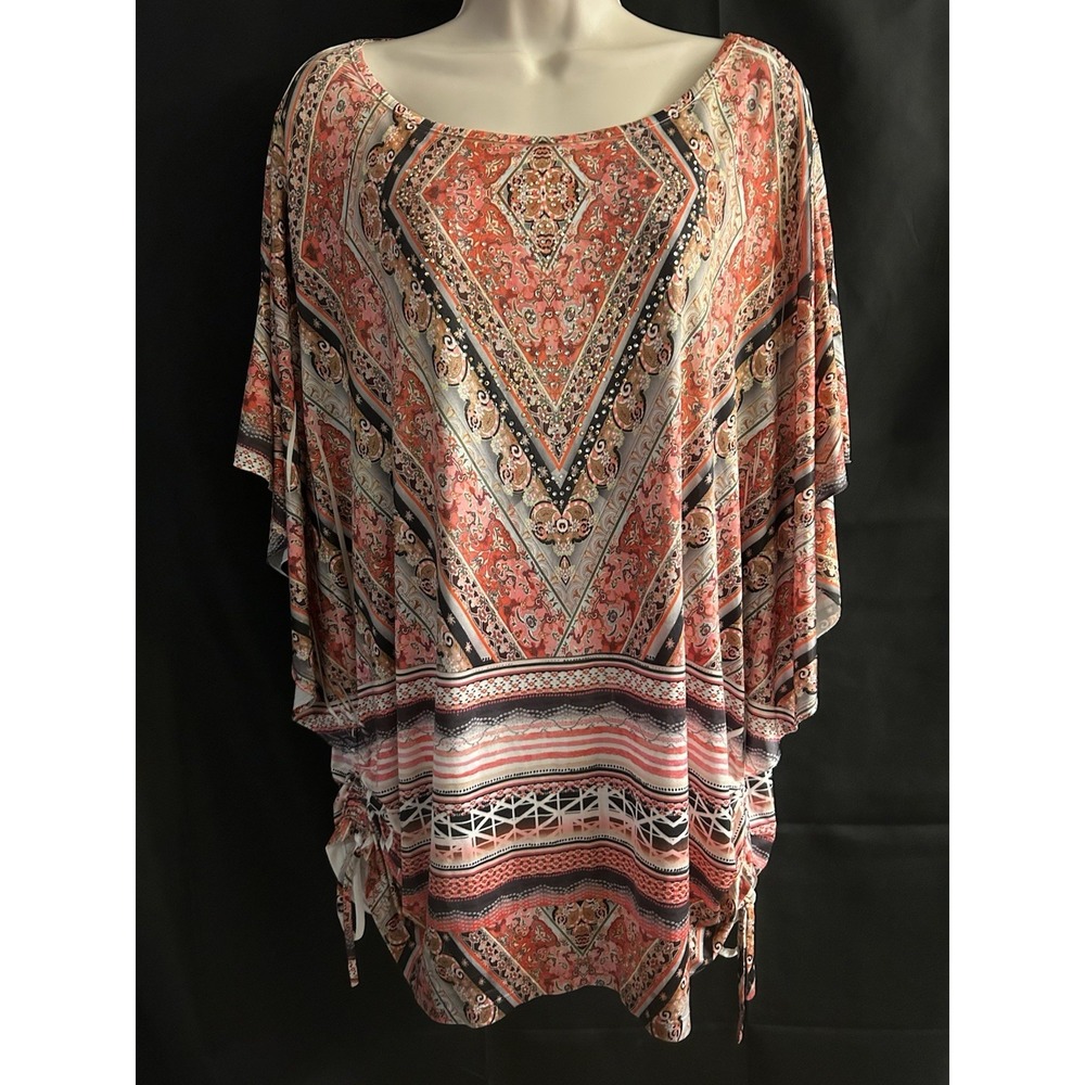 New 2X style and Co. woman bedazzled multi top with bottom side tie #1444*10
